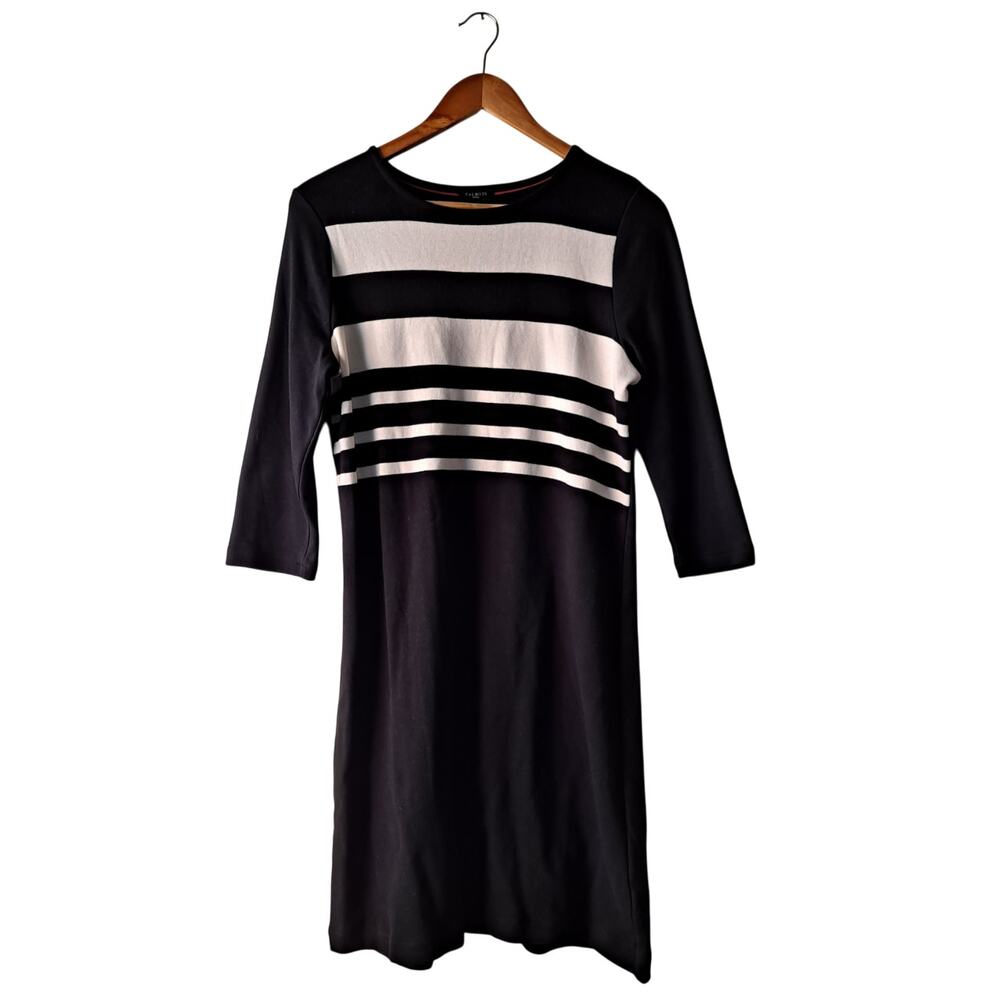 Talbots Colorblock 3/4 Sleeve Mini Shift Dress Black White Stripe Womens Size MP